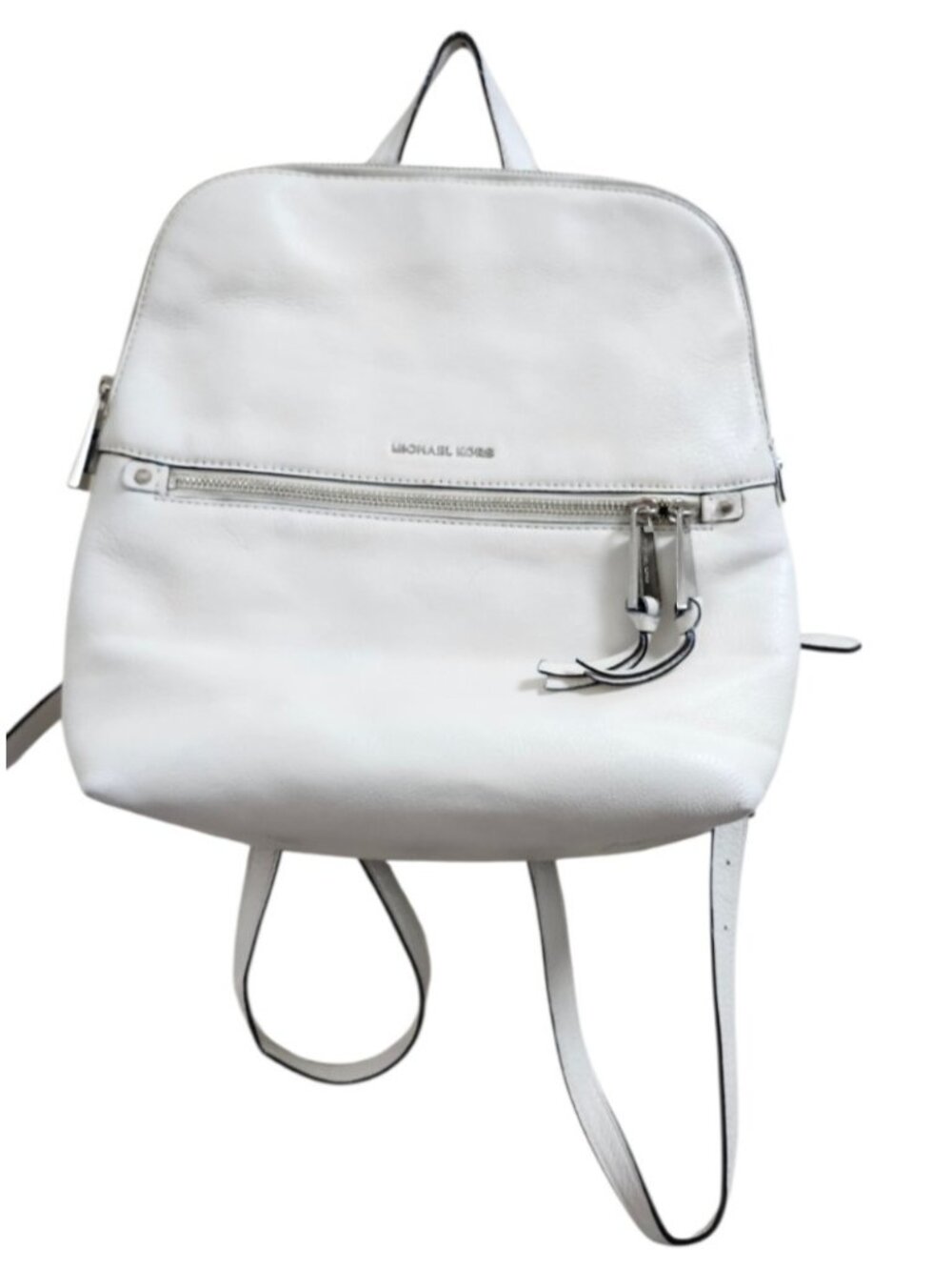 Michael Kors White Leather Backpack Women MK Gold Hardware Medium Travel Work - Picture 2 of 12